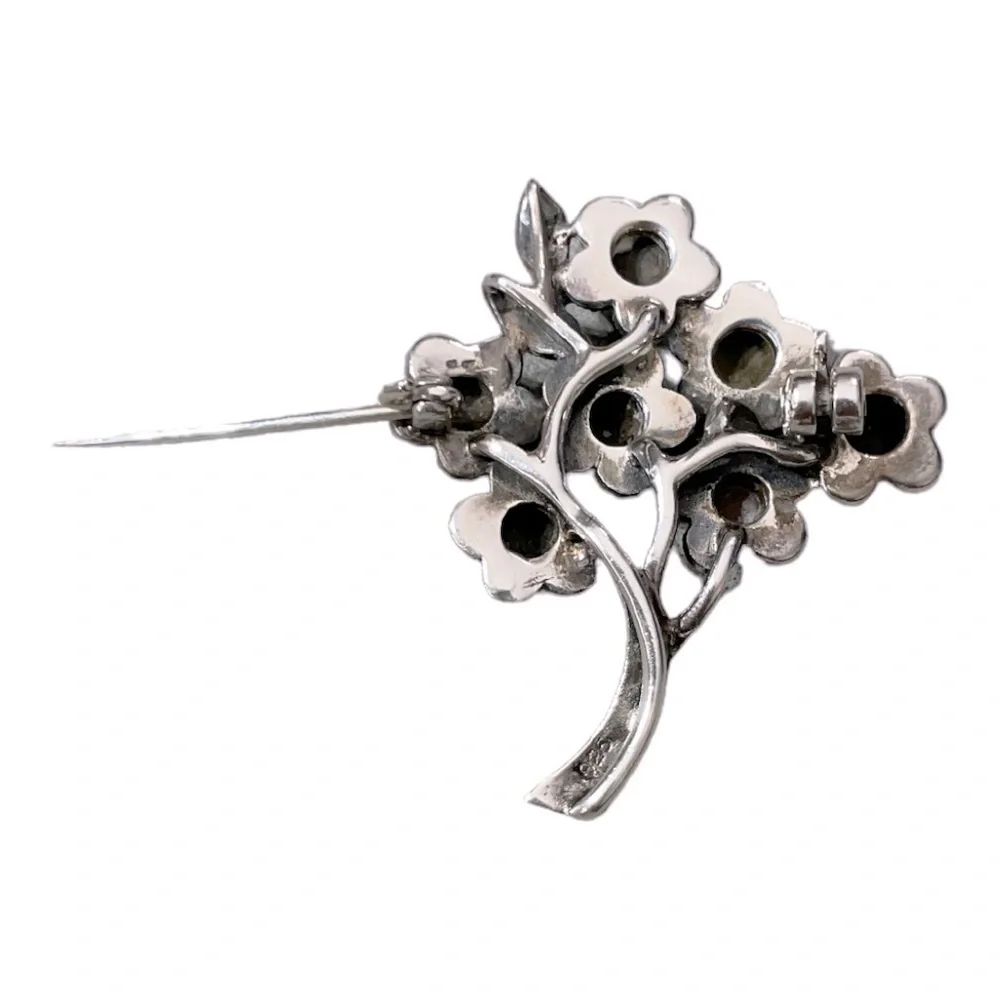 Vintage MC Sterling 925 Bouquet Pin Brooch W/ Marcasite & Colored Stones